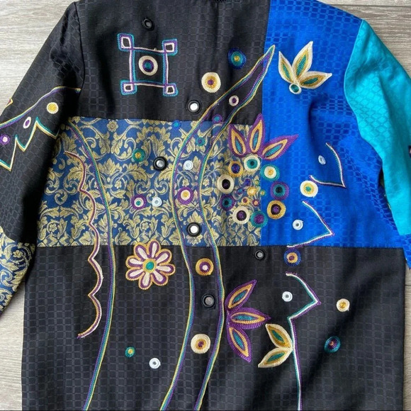 Vintage Bellessa Art Abstract Embroidery  Patchwork Colourblock Jacket - Picture 13 of 14